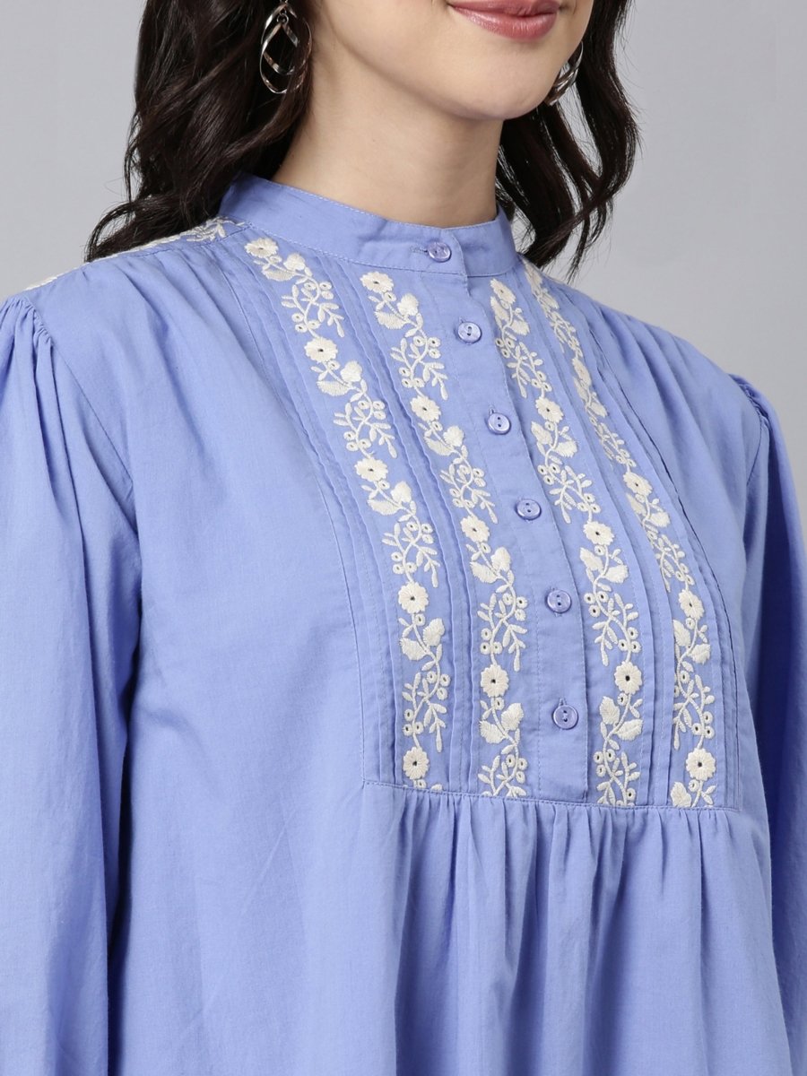 Natica pastel blue embroidered cotton dress – Buy casual cotton dress for women online
