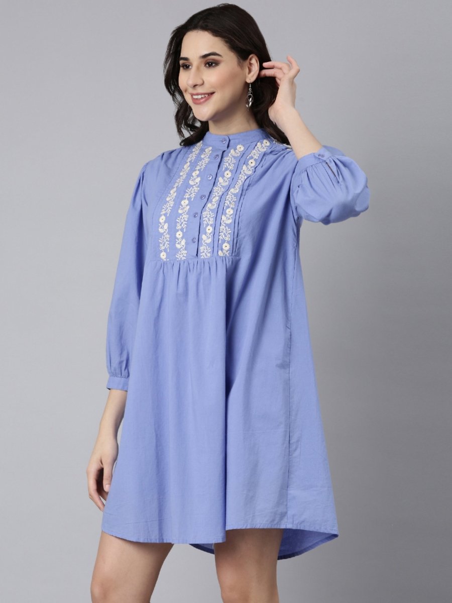 Natica pastel blue embroidered outfit – Buy trendy dresses for women online
