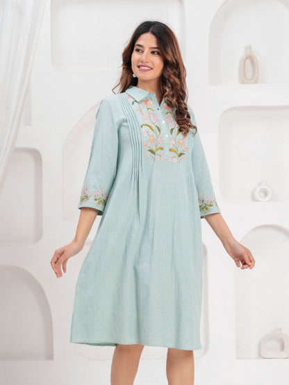 Natica pastel sky threaded dress – Buy embroidered dresses for women online