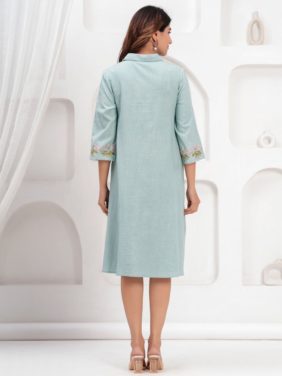Natica pastel sky cotton threaded dress – Buy casual cotton dress for women online