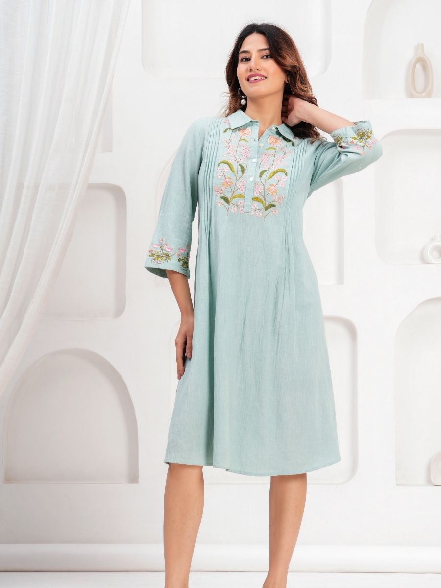 Natica pastel sky stylish threaded dress – Buy stylish dresses for women online in India