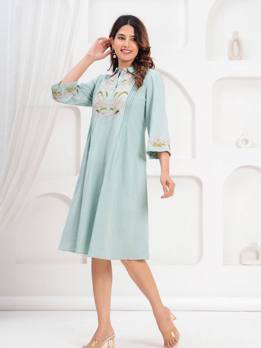 Natica pastel sky hand embroidered dress – Shop embroidered dresses for women online