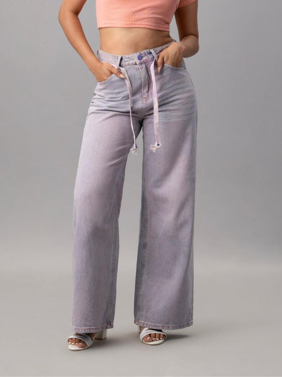 Purple Wide Leg Denim Pants for Women Online – Natica