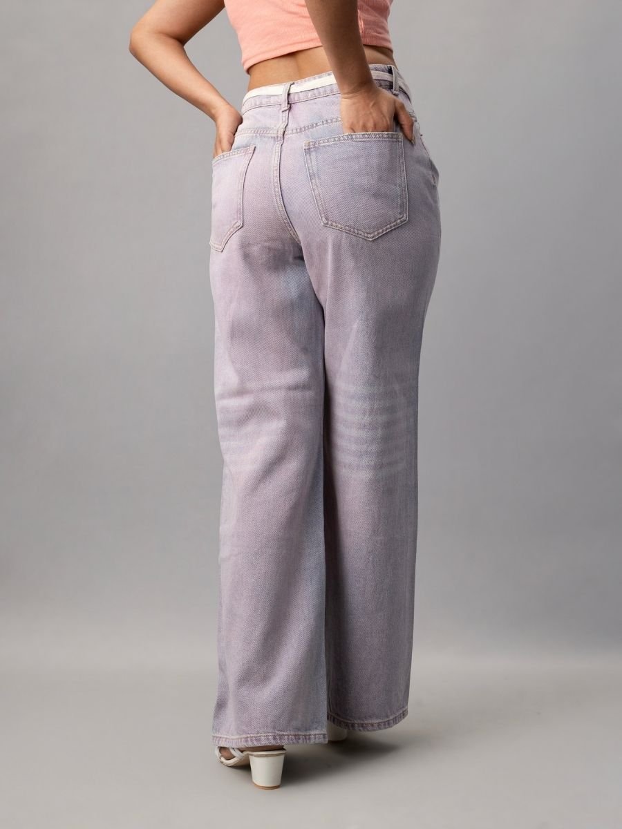 Oversized Purple Denim Wide Leg Pants for Women Online