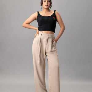 Relaxed Loose Fit High-Rise Pleated Trousers for Women Online