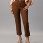Rust Brown Slim Tapered Trousers for Women Online – Natica