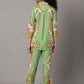 Elegant Green Silk Co-Ord Set with Floral Print