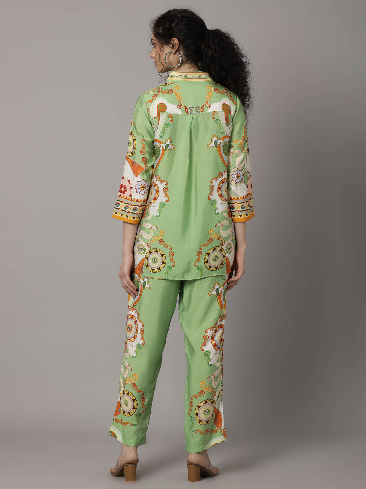 Elegant Green Silk Co-Ord Set with Floral Print