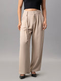 Soft Beige High-Rise Pleated Trousers for Women Online – Natica