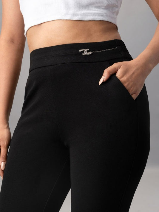 Buy Crystal Embellished Black Tapered Trousers Online in India