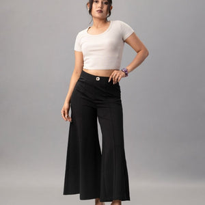 Trendy Black Flared Wide Leg Pants for Women – Natica