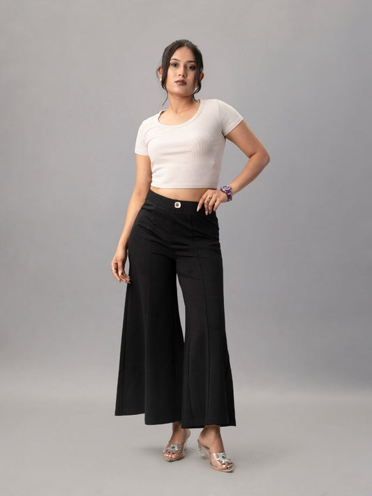 Trendy Black Flared Wide Leg Pants for Women – Natica