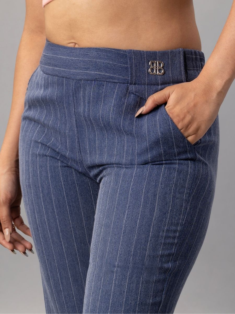 Trendy Navy Pinstripe Trousers for Women Online – Natica