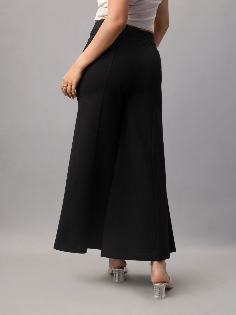 Black Relaxed Wide Leg Formal Trousers for Women Online