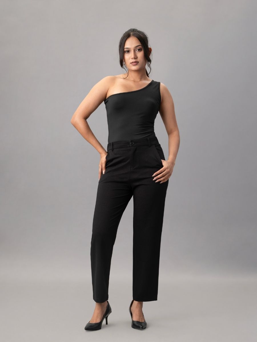Trendy Black Slim Fit Work Trousers for Women Online