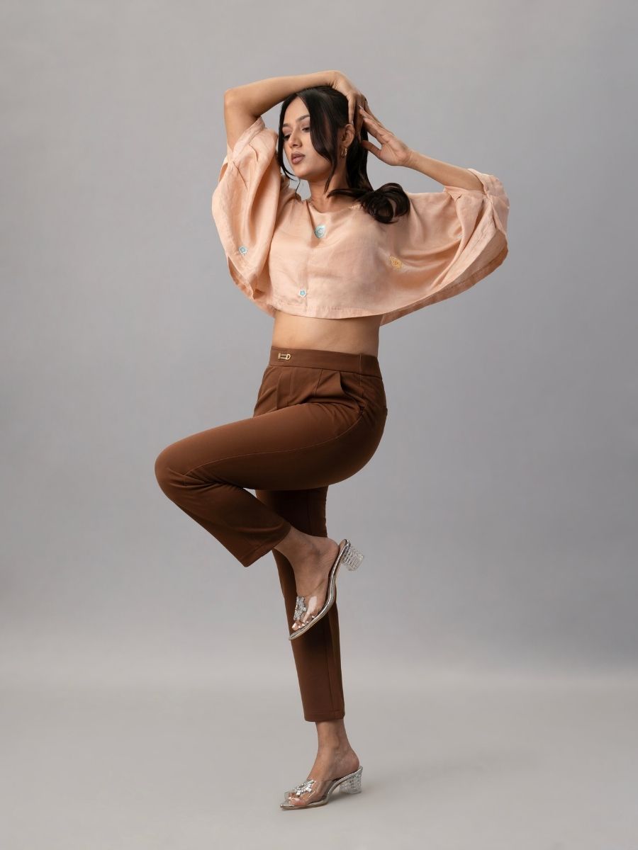 Trendy Rust Brown Slim Tapered Formal Trousers for Women