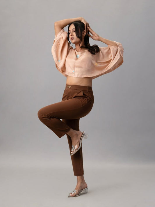 Trendy Rust Brown Slim Tapered Formal Trousers for Women