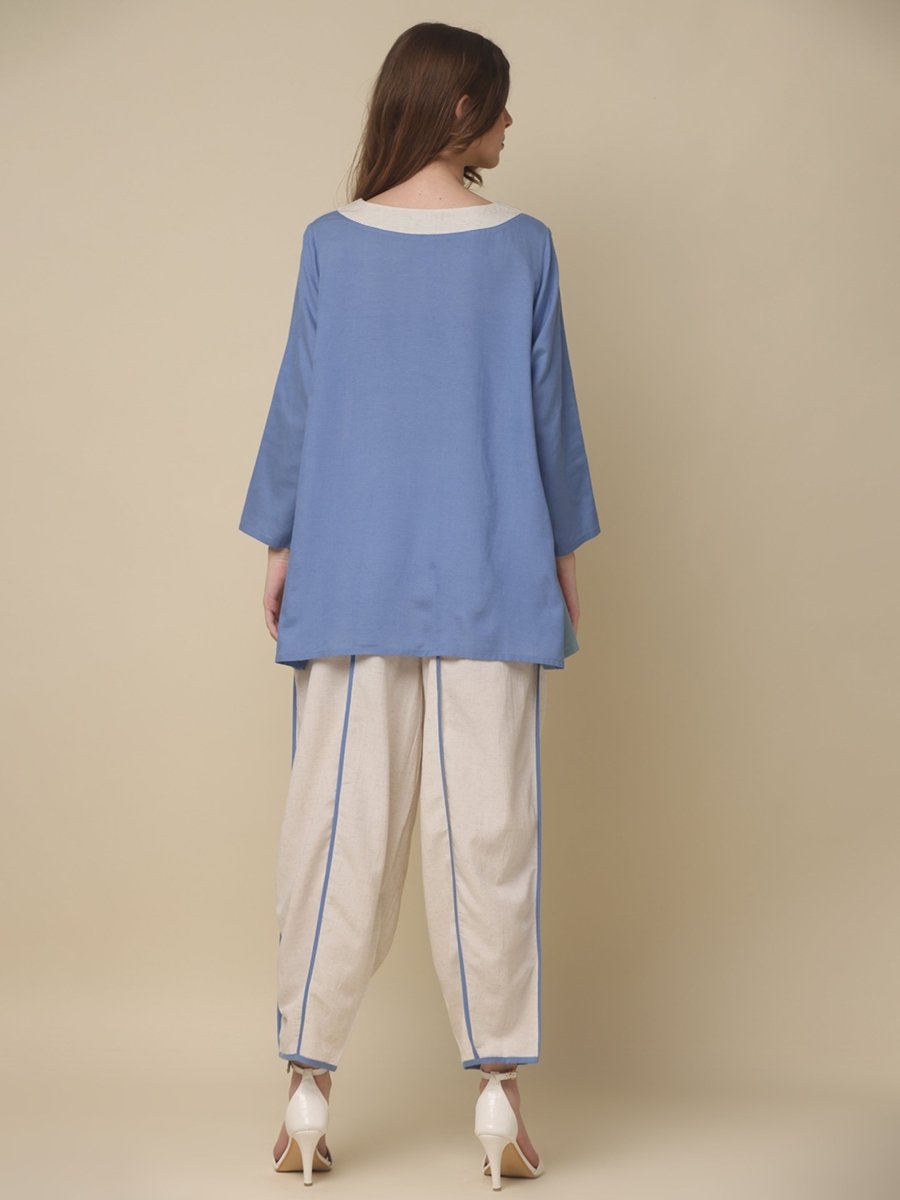 Shop Western Co-ords Set for Women Online in India – Blue Oversized Cotton Natica