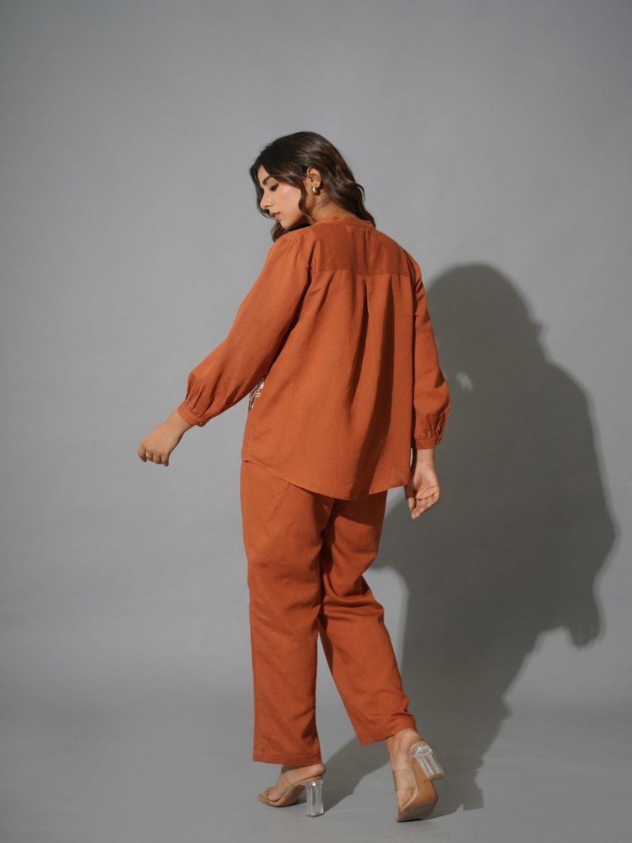 Shop Western Co-ords Set for Women Online in India – Brown Cotton Casual Natica