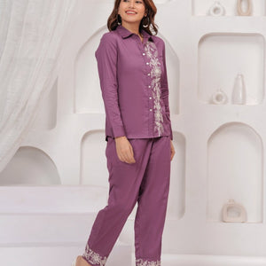 Shop Western Co-ords Set for Women Online in India – Wine Cotton Embroidery Natica
