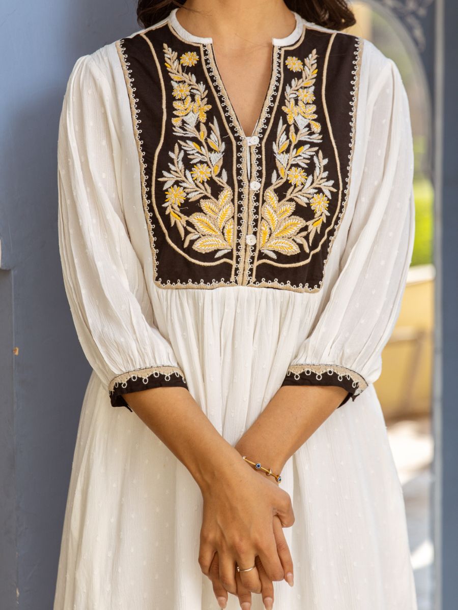 White Cotton Boho Dress - Trendy Party Wear Dress for Women Online in India | Natica